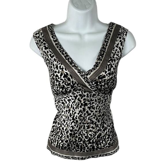 ALFANI Y2K Vintage Animal Print 100% Silk Blouse V-Neck Size 2 Tan/Back Retro - Picture 1 of 7